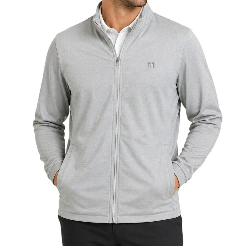 TravisMathew Grey Micro Stripe Full Zip Golf Jacket Men's Small